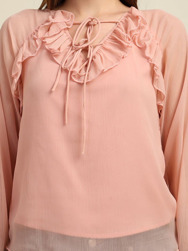 7OUNCE Ruffle Yoke Chiffon Top for Women - Image 2